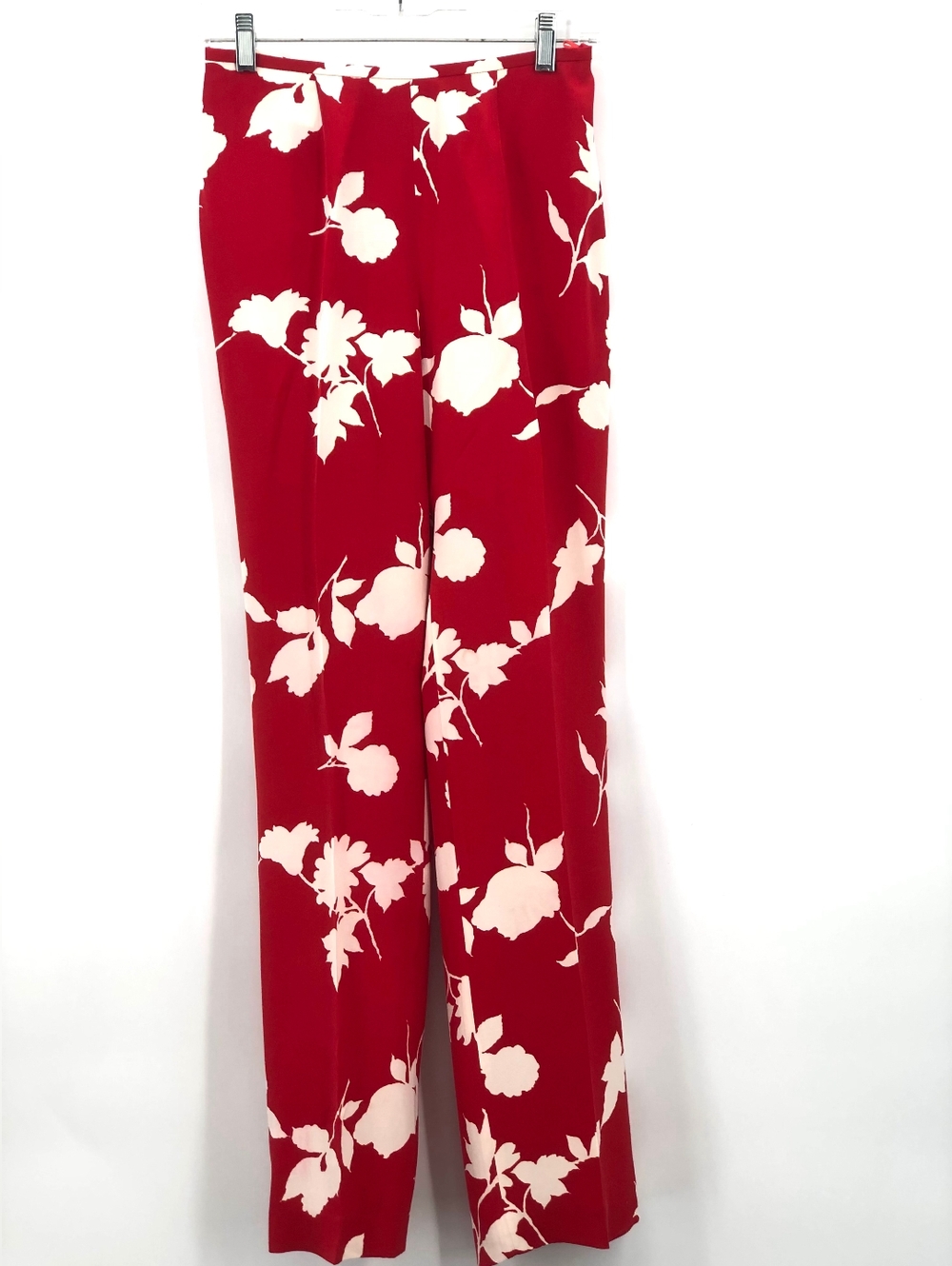 Escada Silk Pants Red & White Floral, Size 36=4